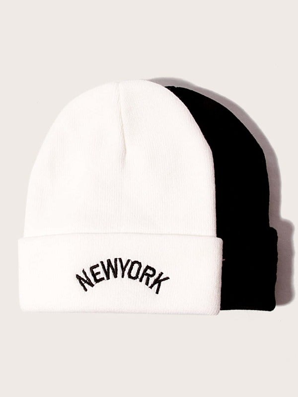 2pcs Women Letter Embroidery Beanie