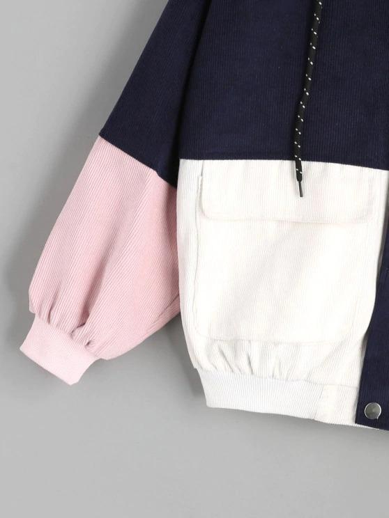 Hooded Color Block Corduroy Jacket