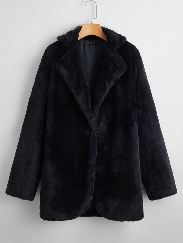 Solid Open Front Fuzzy Coat