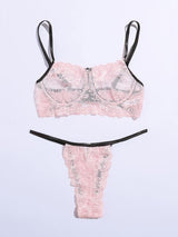 Embroidered Mesh Underwire Lingerie Set