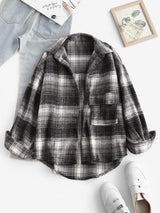 Front Pocket Plaid Houndstooth Flannel Shacket