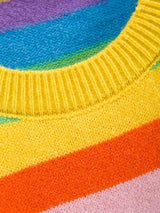 Drawstring Hem Lantern Sleeve Rainbow Stripes Sweater