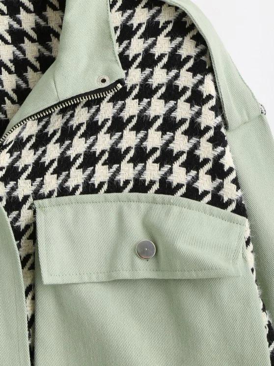 Flap Pocket Houndstooth Twill Panel Tweed Jacket