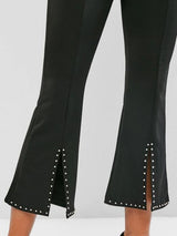 Studded Slit Hem Pull On Flare Pants