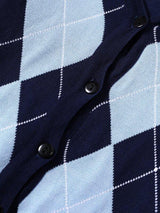 V-neck Button Placket Argyle Pattern Cardigan