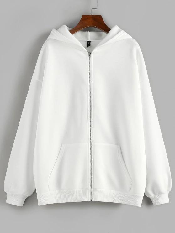 Fleece Lined Drop Shoulder Hooded Zip Coat