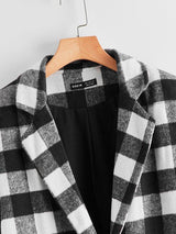 Notch Collar Buffalo Plaid Open Front Coat