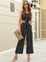 Striped Tie Front Cami Top & Wide Leg Pants