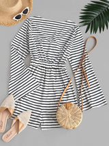 Stripes Flare Sleeve Tie Front Romper