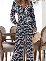 Women's Jumpsuits Printed V-Neck Pocket Long Sleeve Jumpsuit