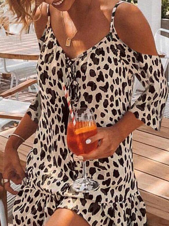 Short Sleeve Brown Leopard Print Mini Dress