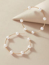 1pair Faux Pearl Decor Cuff Hoop Earrings - INS | Online Fashion Free Shipping Clothing, Dresses, Tops, Shoes