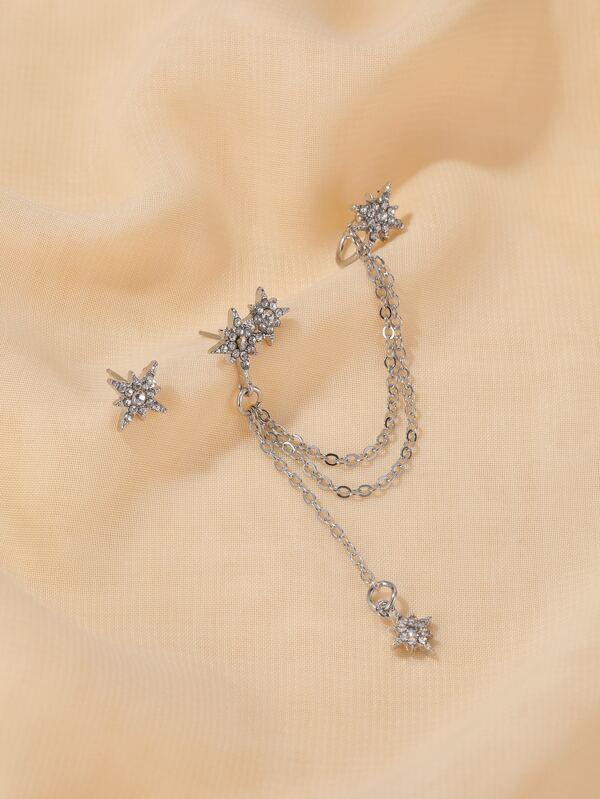 1pair Rhinestone Decor Chain Mismatched Earrings - INS | Online Fashion Free Shipping Clothing, Dresses, Tops, Shoes