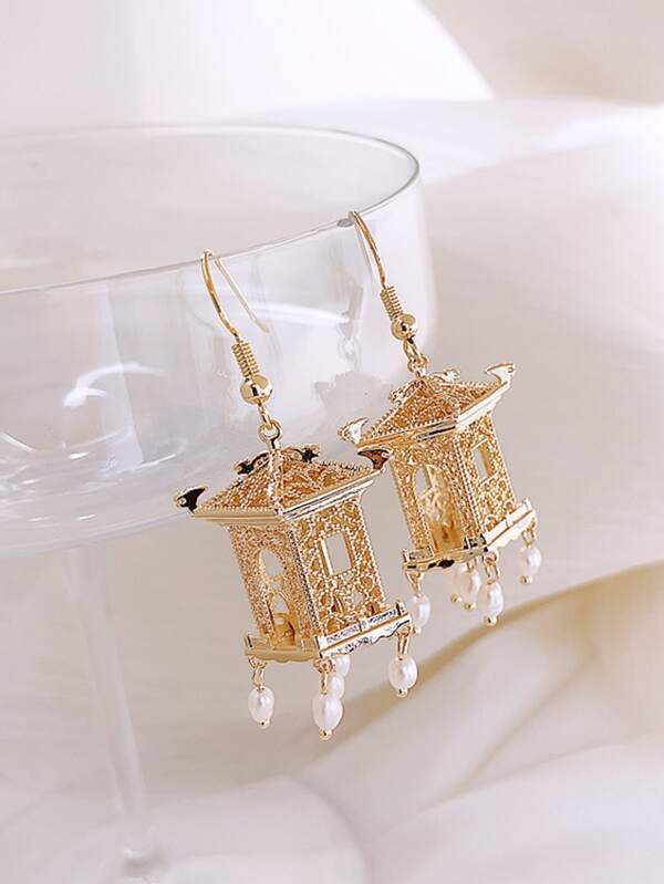 1pair Tower Decor Faux Pearl Tassel Drop Earrings - INS | Online Fashion Free Shipping Clothing, Dresses, Tops, Shoes
