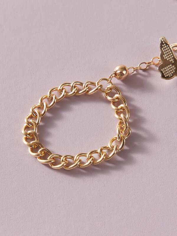 1pc Butterfly Charm Finger Ring Chain Bracelet - INS | Online Fashion Free Shipping Clothing, Dresses, Tops, Shoes