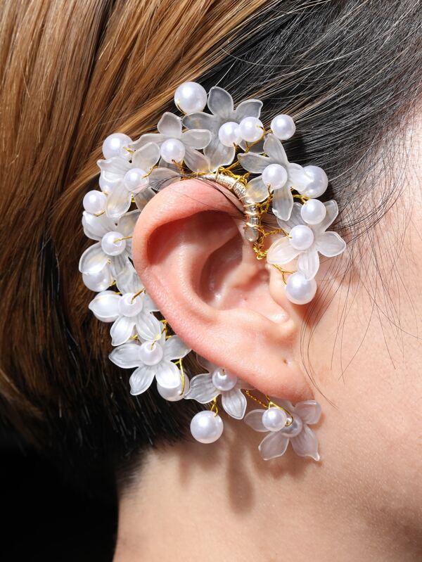 1pc Faux Pearl & Flower Decor Ear Wrap - INS | Online Fashion Free Shipping Clothing, Dresses, Tops, Shoes