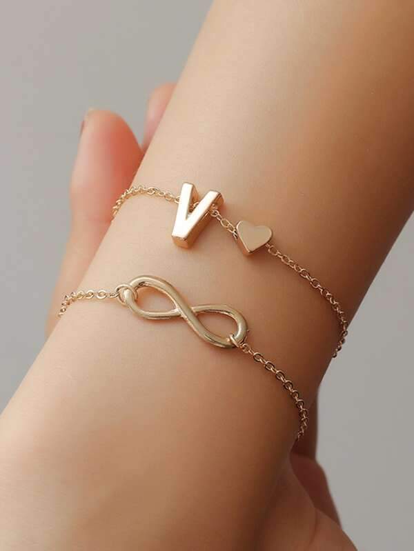 1pc Heart & Infinity Decor Layered Bracelet - INS | Online Fashion Free Shipping Clothing, Dresses, Tops, Shoes