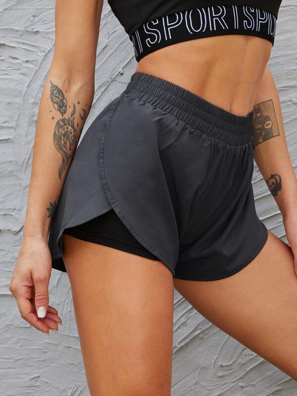 2 In 1 Tulip Hem Athletic Shorts - INS | Online Fashion Free Shipping Clothing, Dresses, Tops, Shoes