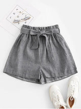 Vertical Striped Cuffed Paperbag Shorts