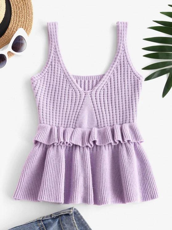 Ruffles V Neck Knitted Tank Top