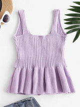 Ruffles V Neck Knitted Tank Top