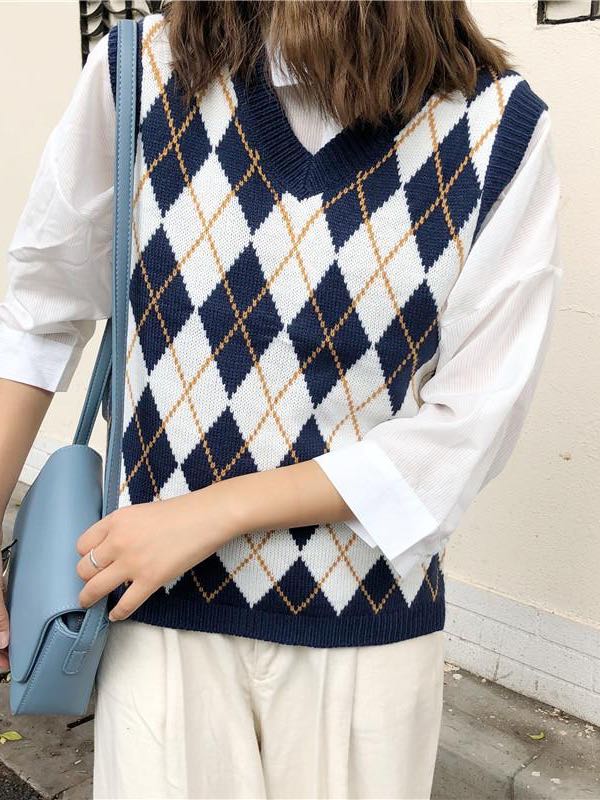Trendy Women's Check Knitted Vest