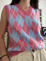 Trendy Women's Check Knitted Vest