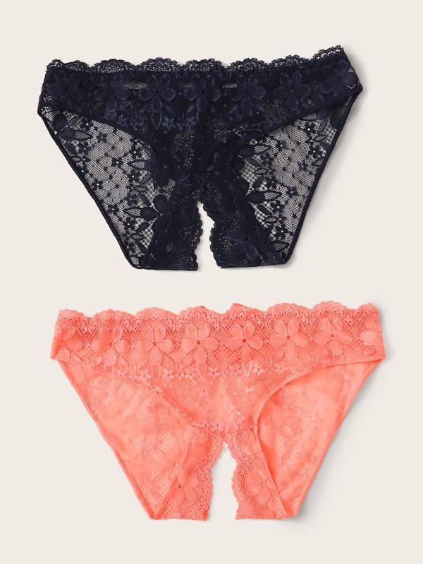 2pack Floral Lace Scallop Trim Panty Set - INS | Online Fashion Free Shipping Clothing, Dresses, Tops, Shoes