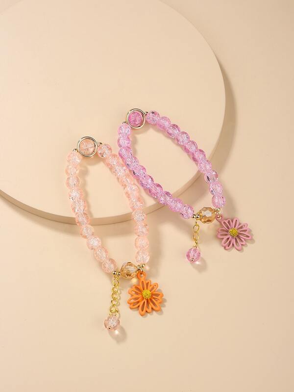 2pcs Flower Charm Beaded Bracelet - INS | Online Fashion Free Shipping Clothing, Dresses, Tops, Shoes