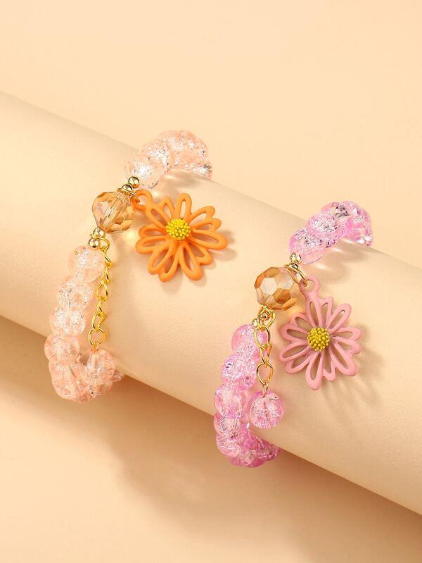 2pcs Flower Charm Beaded Bracelet - INS | Online Fashion Free Shipping Clothing, Dresses, Tops, Shoes