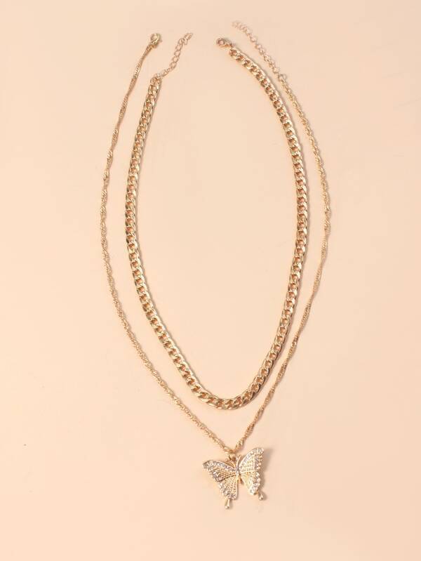 2pcs Gold Butterfly Charm Necklace - INS | Online Fashion Free Shipping Clothing, Dresses, Tops, Shoes