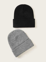 2pcs Solid Cuffed Knit Beanie - INS | Online Fashion Free Shipping Clothing, Dresses, Tops, Shoes