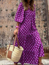 Women's Dresses Geometric Print Puff Sleeve Maxi Dress