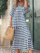 Women's Dresses Geometric Print Puff Sleeve Maxi Dress