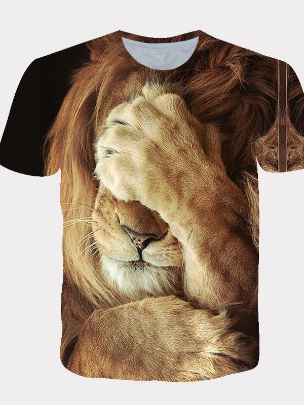 3D Print Graphic Lion Animal Pattern Cool Tops - T-Shirts - INS | Online Fashion Free Shipping Clothing, Dresses, Tops, Shoes - 24/04/2021 - Category_T-Shirts - Color_Brown