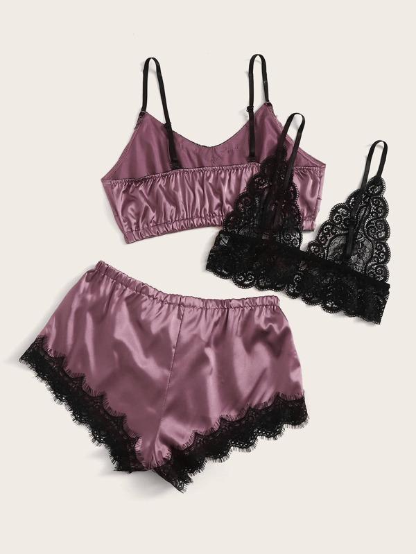 3pack Contrast Lace Satin Lingerie Set - INS | Online Fashion Free Shipping Clothing, Dresses, Tops, Shoes