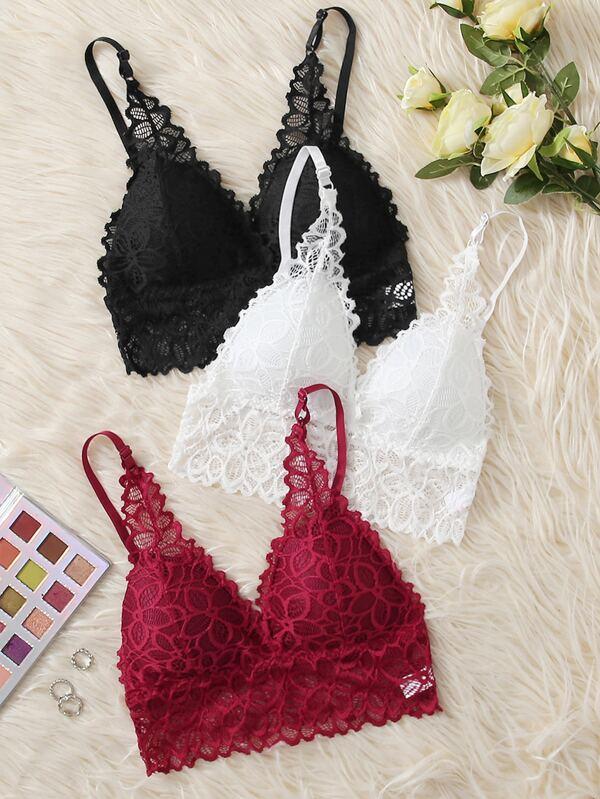 3pack Floral Lace Bralette Set - INS | Online Fashion Free Shipping Clothing, Dresses, Tops, Shoes