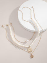 3pcs Coin Faux Pearl Decor Necklace - INS | Online Fashion Free Shipping Clothing, Dresses, Tops, Shoes