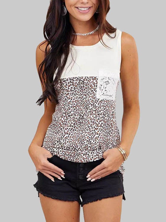 Women's Leopard Stitching Round Neck Vest