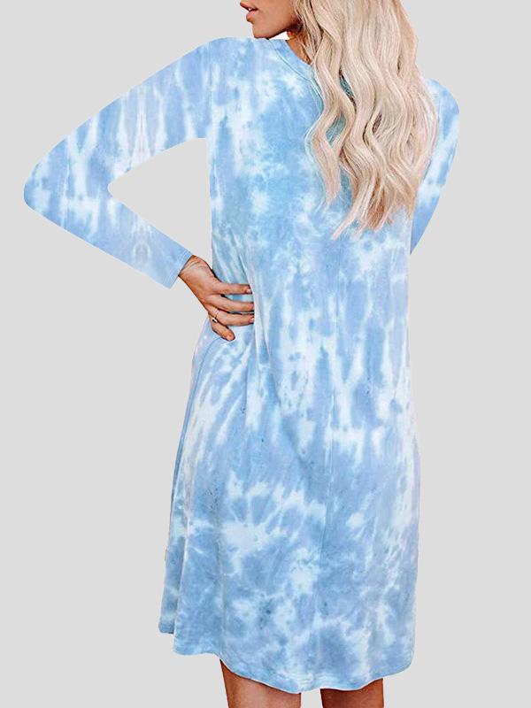 Women's Dresses Tie-Dye Printed Loose Long Sleeve Dress