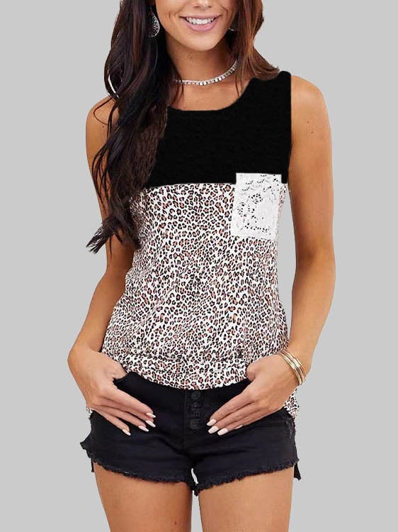 Women's Leopard Stitching Round Neck Vest