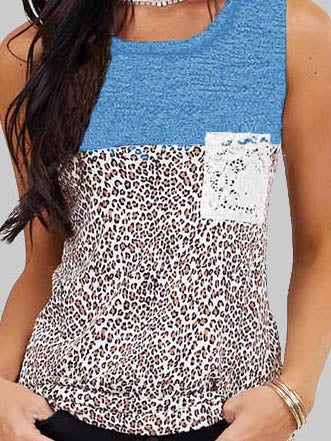 Women's Leopard Stitching Round Neck Vest