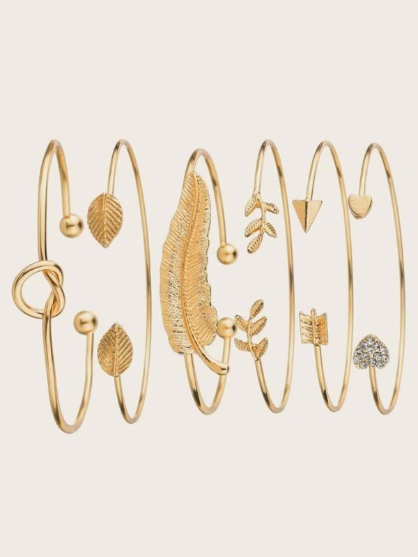 6pcs Leaf & Heart Decor Cuff Bangle - INS | Online Fashion Free Shipping Clothing, Dresses, Tops, Shoes