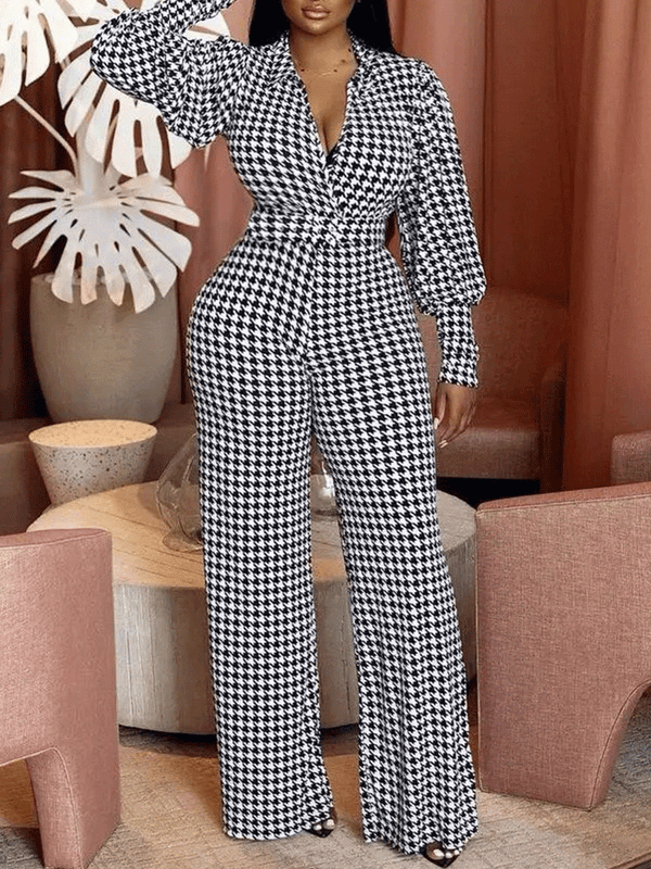 Women's Jumpsuits Bubble Long Sleeve V-Neck Printed Jumpsuit