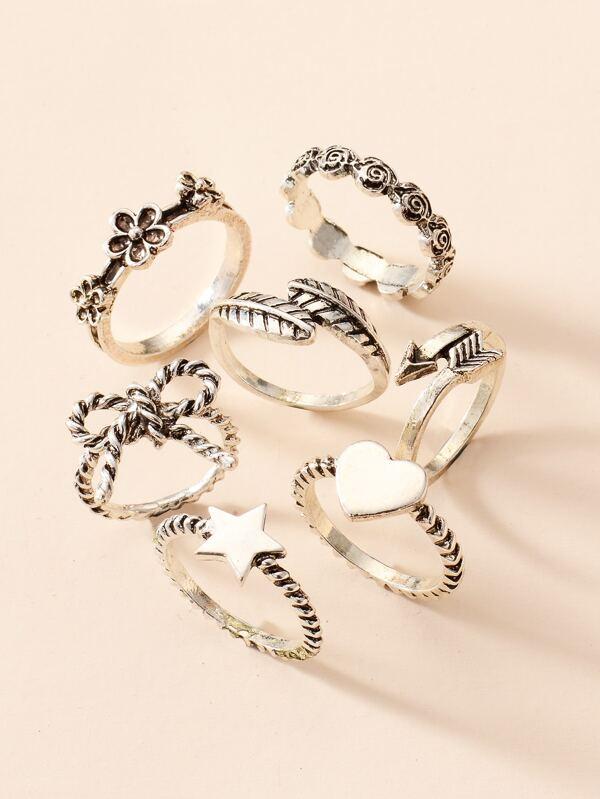 7pcs Star & Bow Decor Ring - INS | Online Fashion Free Shipping Clothing, Dresses, Tops, Shoes
