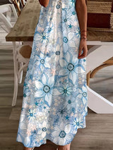 V Neck Floral Print Loose Maxi Dress