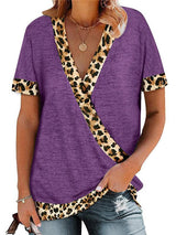 Women's Leopard Print V-Neck Construct Color T-Shirt
