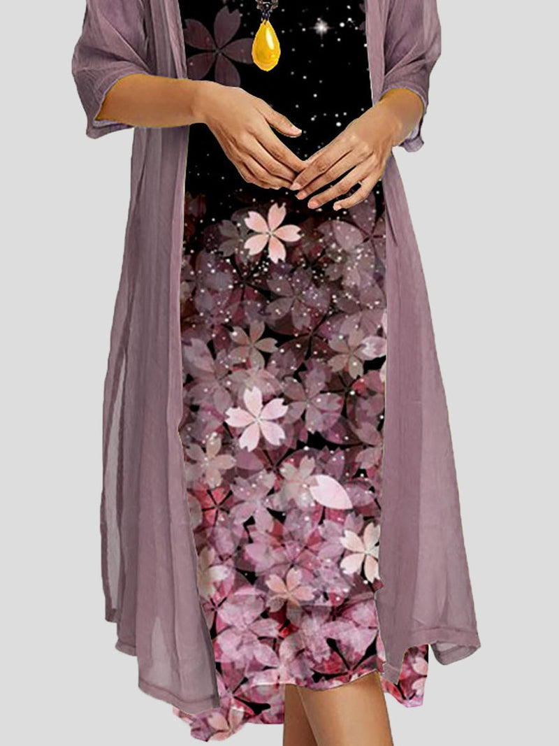 Women's Dresses Two-Piece Floral Print Round Neck Dress