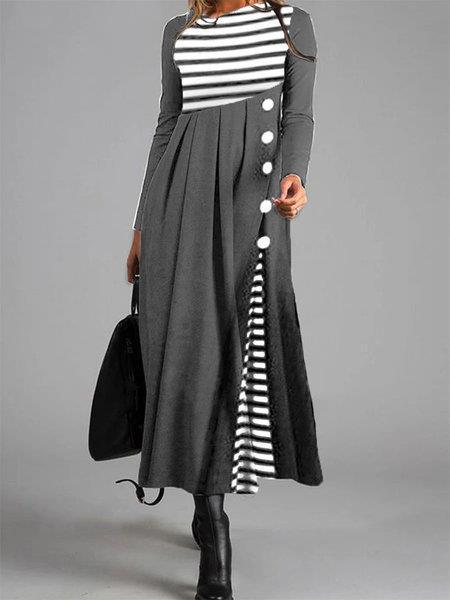 Women's Dresses Striped Round Neck Long Sleeve Dress