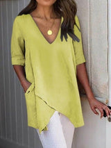 V-Neck Half Sleeve Irregular Casual T-Shirt